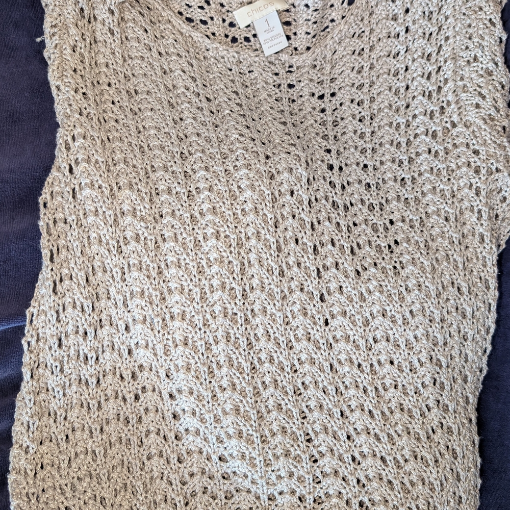 Chico's Open Knit Linen-Blend Tank in Light Taupe
